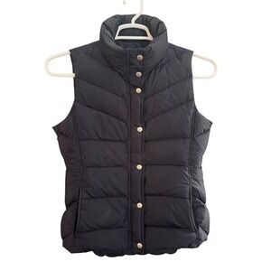 J Crew Navy Quilted Down Vest Puffer Zip Snap Button Pockets Size Mens Small